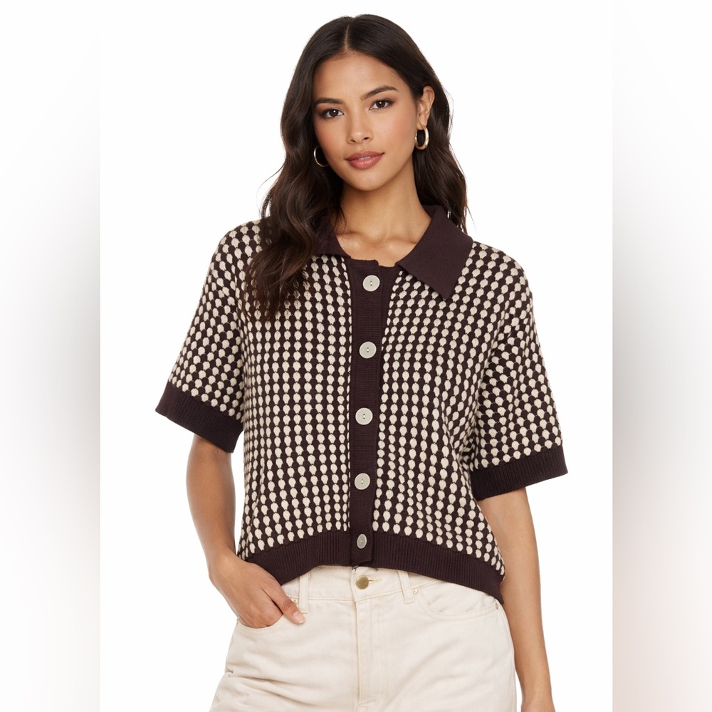 Chic Brown and Cream Women's Cardigan Sweater - Picture 1 of 4